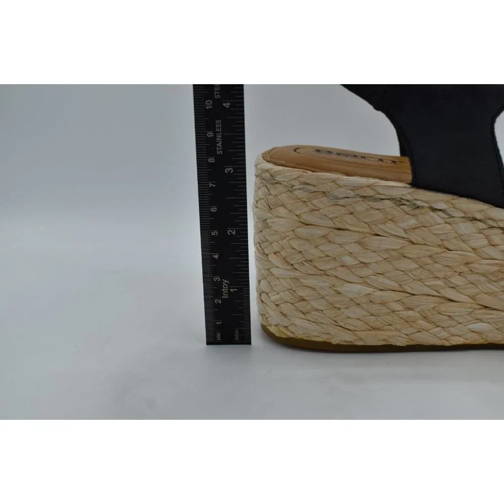 Born Women 10 Moriah Black Full Grain Leather Espadrilles Platform Wedge Sandals
